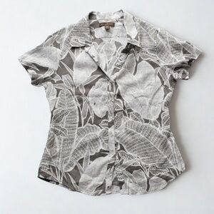 Tommy Bahama Gray & White Garden Patterned 100% Linen Button Down Shirt